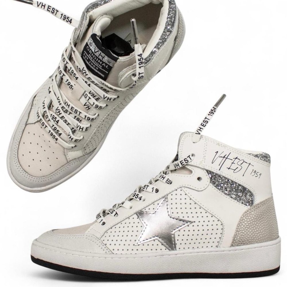 Vintage Havana Dream High Top Sneakers White Metallic Silver Star Glitter Size 6 - Picture 4 of 9